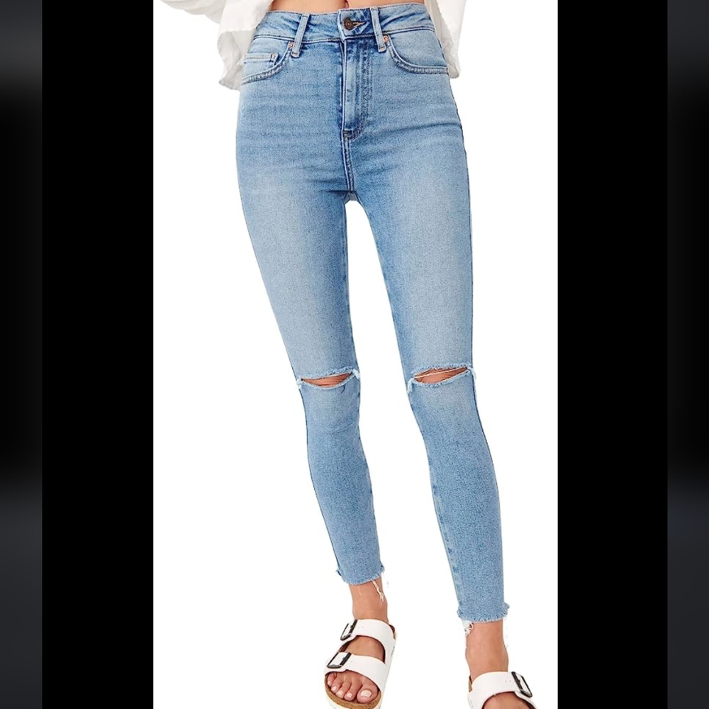 Free People Raw Hem High Waisted Jeans